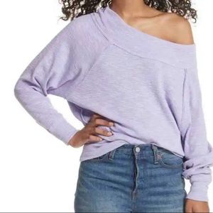 Free People Women's Palisades Dolman Sleeve Off Shoulder Sweater Purple Size M